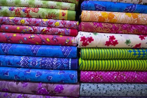 Multicolor textile printed fabrics pattern texture background wallpaper Stock Photos