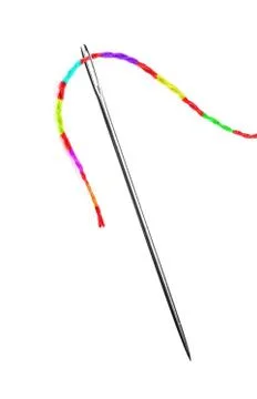 Multicolor thread and needle isolated on white 写真素材