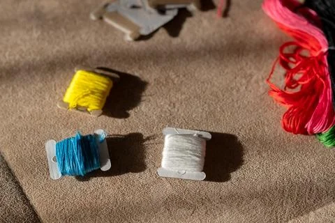 Multicolor threads for embroidery , muline. Stock Photos
