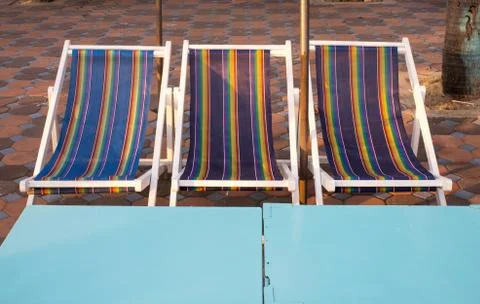 Multicolor three striped beach bed Stock Photos