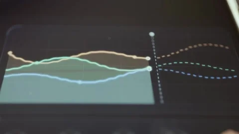 Multicolor Time Series Lines on Analytics Dashboard Stock Footage 341871373