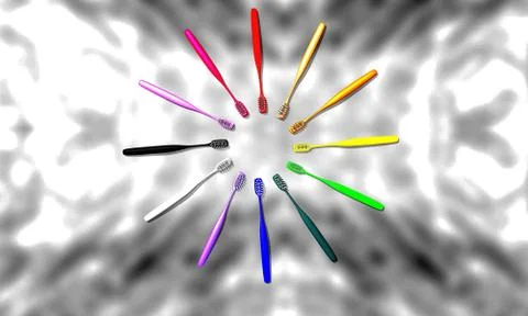 Multicolor Toothbrush Set on Marble Stock Illustration