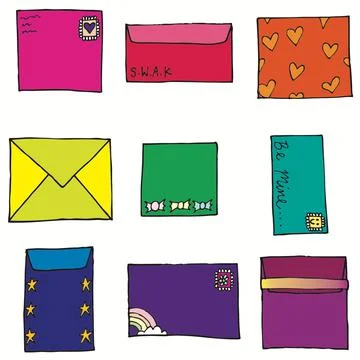 Multicolor Valentines Day Letters and Envelopes Stock Illustration