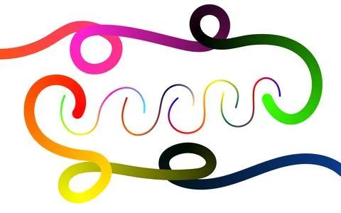 Multicolor vibrant flowing lines with circular loops and wave patterns on w.. Illustrazione stock