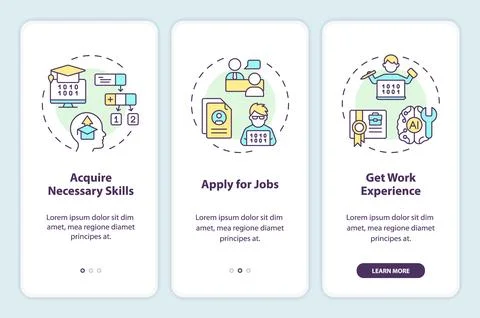 Multicolor walkthrough AI engineer linear icons Illustrazione stock