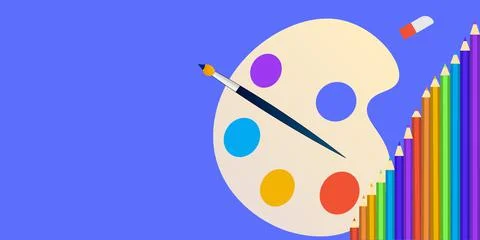 Multicolor watercolor paint box vector illustration. Blue background 스톡 일러스트