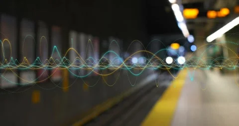 Multicolor waveform reacting to approaching light, rising peaks and shifting to 스톡 동영상 322119563