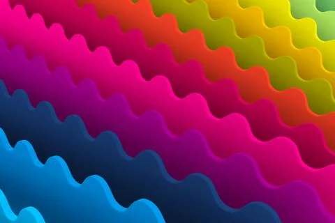 Multicolor waves abstract background 3D render illustration Stock Illustration