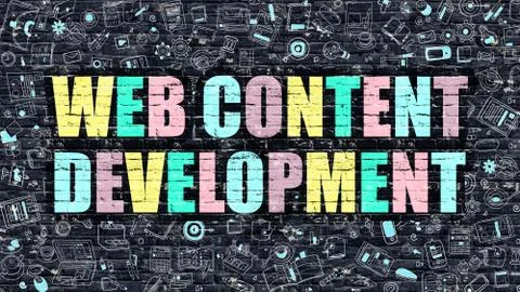Multicolor Web Content Development on Dark Brickwall Stock Illustration