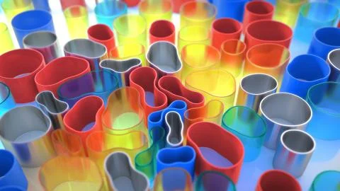 Multicolored 3D composition. Soft cylindrical tubes are drawn to the center Stock Illustration