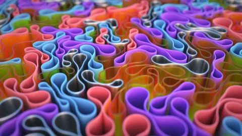 Multicolored 3D composition. Soft cylindrical tubes are drawn to the center Stock Illustration