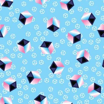 Multicolored 3D cubes on blue pattern background. Seamless pattern geometric Stock Illustration