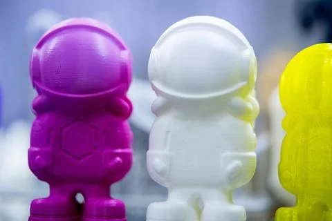 Multicolored 3D printed models close-up. Objects printed on 3D printer Stock Photos