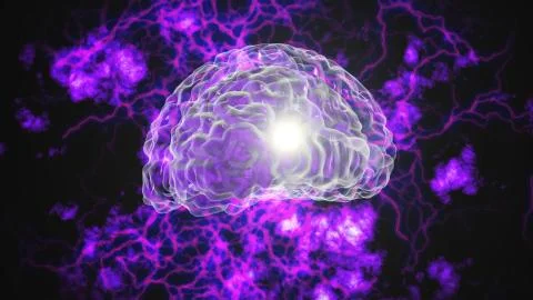 A multicolored 3d rendering of a brain shaped CPU of rosy, white and blue col Stock Illustration