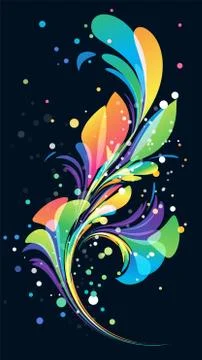 Multicolored abstract floral element on black background Stock Illustration