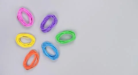 Multicolored abstract triangle figure made of elastic. Top view of colorful r Stockfoto's