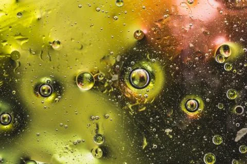 Multicolored abstraction wits water and oil. Bubbles on colorful background Stock Photos