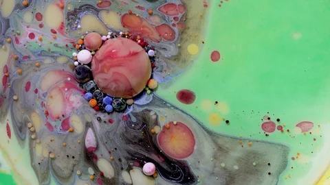 Multicolored acrylic paint  with marble pattern. Abstract Paint and Bubbles. Stock Footage 91799672