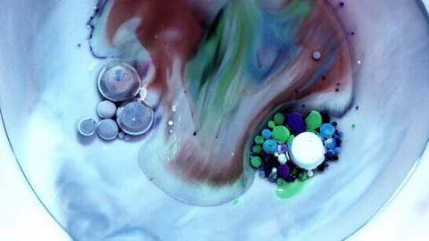 Multicolored acrylic paint  with marble pattern. Abstract Paint and Bubbles. Stock Footage 91907094