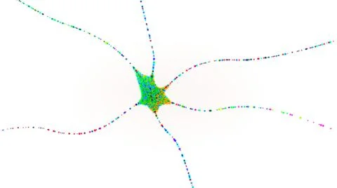 Multicolored and transmitting single nerve cell or neuron - 3d illustration Stock Illustration