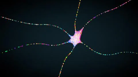 Multicolored and transmitting single nerve cell or neuron - 3d illustration Stock Illustration