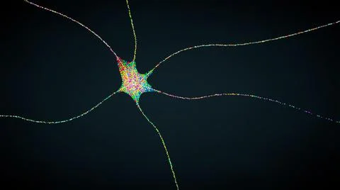 Multicolored and transmitting single nerve cell or neuron - 3d illustration Stock Illustration
