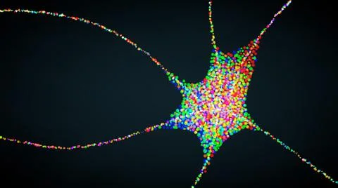 Multicolored and transmitting single nerve cell or neuron - 3d illustration Stock Illustration