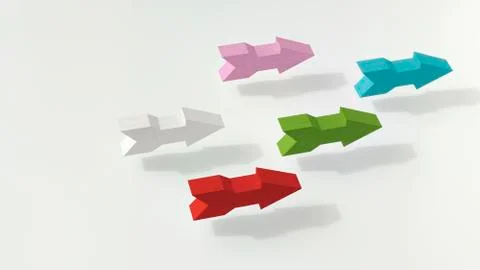 Multicolored arrows pointing in same direction, 3d rendering Illustrazione stock