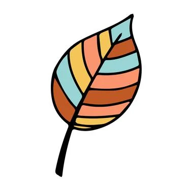 Multicolored autumn leaf. Hello, Autumn. Hand drawn in doodle style. Isolated Stock Illustration