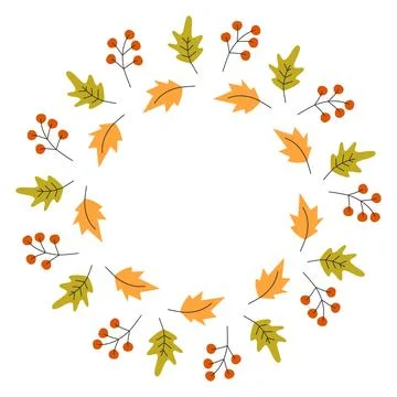 Multicolored Autumn leaves Circular Frame border Thanksgiving Day Greeting Copy Stock Illustration