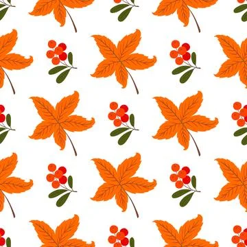 Multicolored autumn seamless pattern with berries. Autumn forest, leaves. Pat Stock Illustration