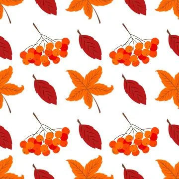 Multicolored autumn seamless pattern with berries. Autumn forest, leaves. Pat Stock Illustration