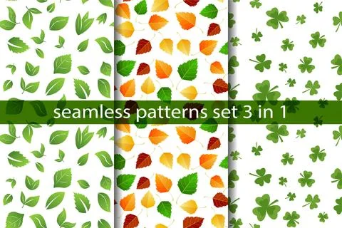 Multicolored autumn seamless pattern set 3 in 1 of summer green and autumn birch Stock Illustration