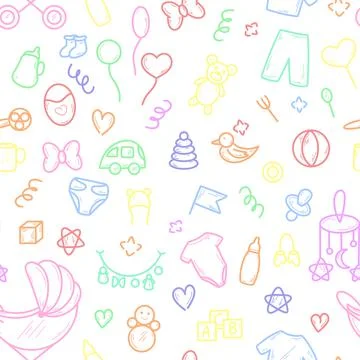 Multicolored baby shower seamless pattern Ilustración de archivo