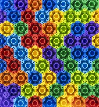 The multicolored background is in the form of colored hexagons . Stock Photos