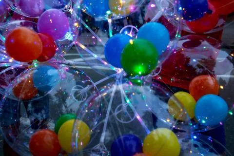 Multicolored background of glowing balloons Stock Photos