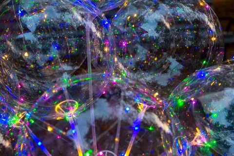 Multicolored background of glowing led balloons Stock Photos