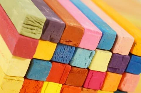Multicolored background made of art tools - red, blue, brown,yelllow, pink Stock Photos