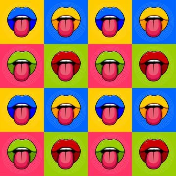 Multicolored background in the style of Pop Art. Pattern with multicolored lips Stock Illustration