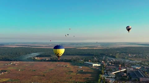 Multicolored balloons fly over trees. Stock Footage 195008065
