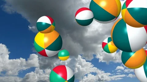 Multicolored balls on background of sky and clouds Stock Footage 77286681