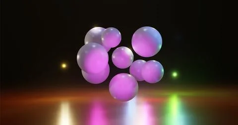 Multicolored balls on a bright background. Spheres surrounded by bright highl Stock Illustration