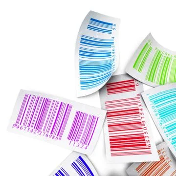 Multicolored bar codes top view over white Stock-Illustration