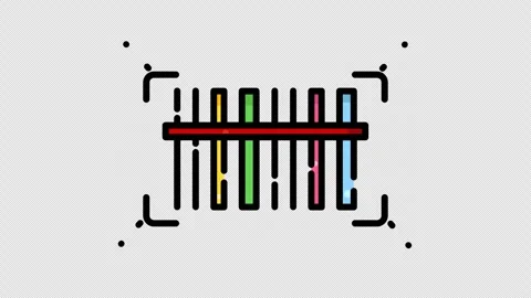 Multicolored barcode scan lines red horizontal stripe square corner focus icon Stock Footage 346803665