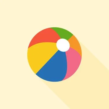 Multicolored beach ball icon with long shadow Isolation, flat design vector Stock Illustration