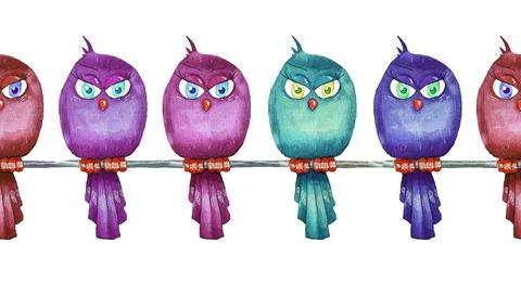 Multicolored birds on a georges. Seamless pattern. Watercolor Stock Illustration