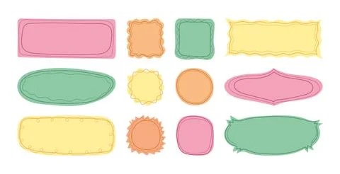 Multicolored blank quote Frames template collection in Doodle style with line Stock Illustration