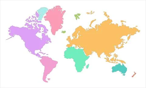 Multicolored blank world map. Isolated on white background. Stock Illustration