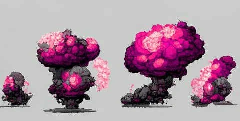 Multicolored bomb explosions with drawn game-style details Stock Illustration
