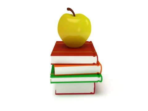 Multicolored book tower with yellow apple Stock Illustration